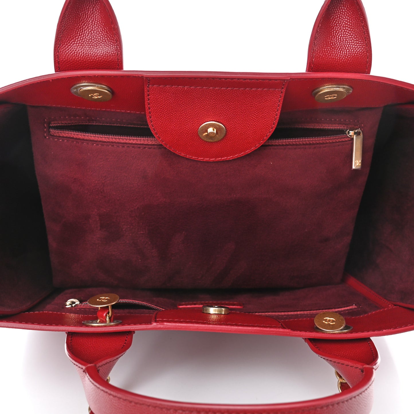 Caviar Small Studded Deauville Tote Burgundy