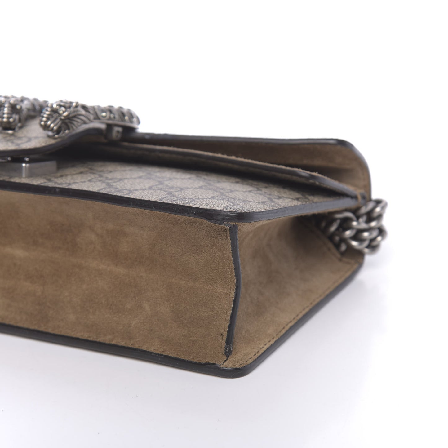 GG Supreme Monogram Suede Crystal Small Dionysus Shoulder Bag Beige Ebony Taupe