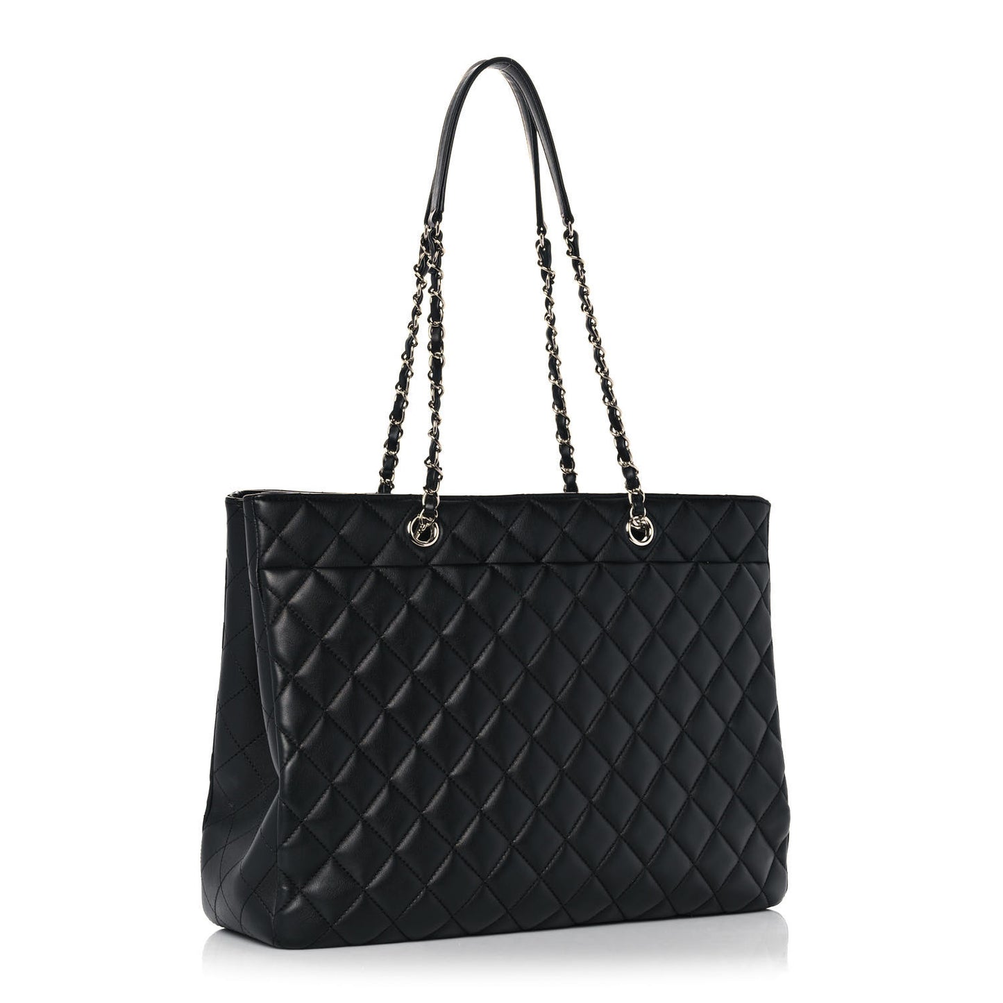 Calfskin Quilted Large Classic Shopping Tote Black