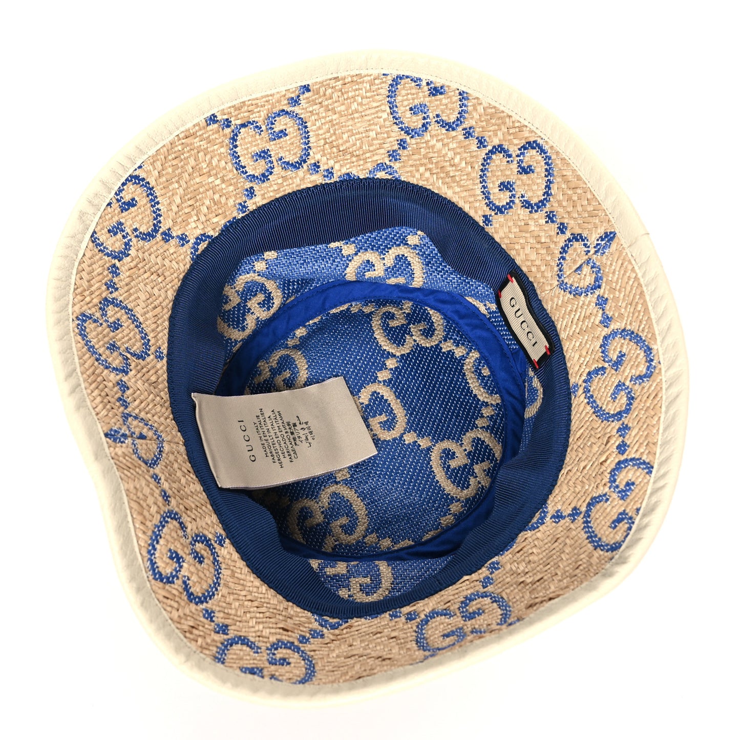 Raffia GG Monogram Embroidered Fedora Hat XS Beige Blue