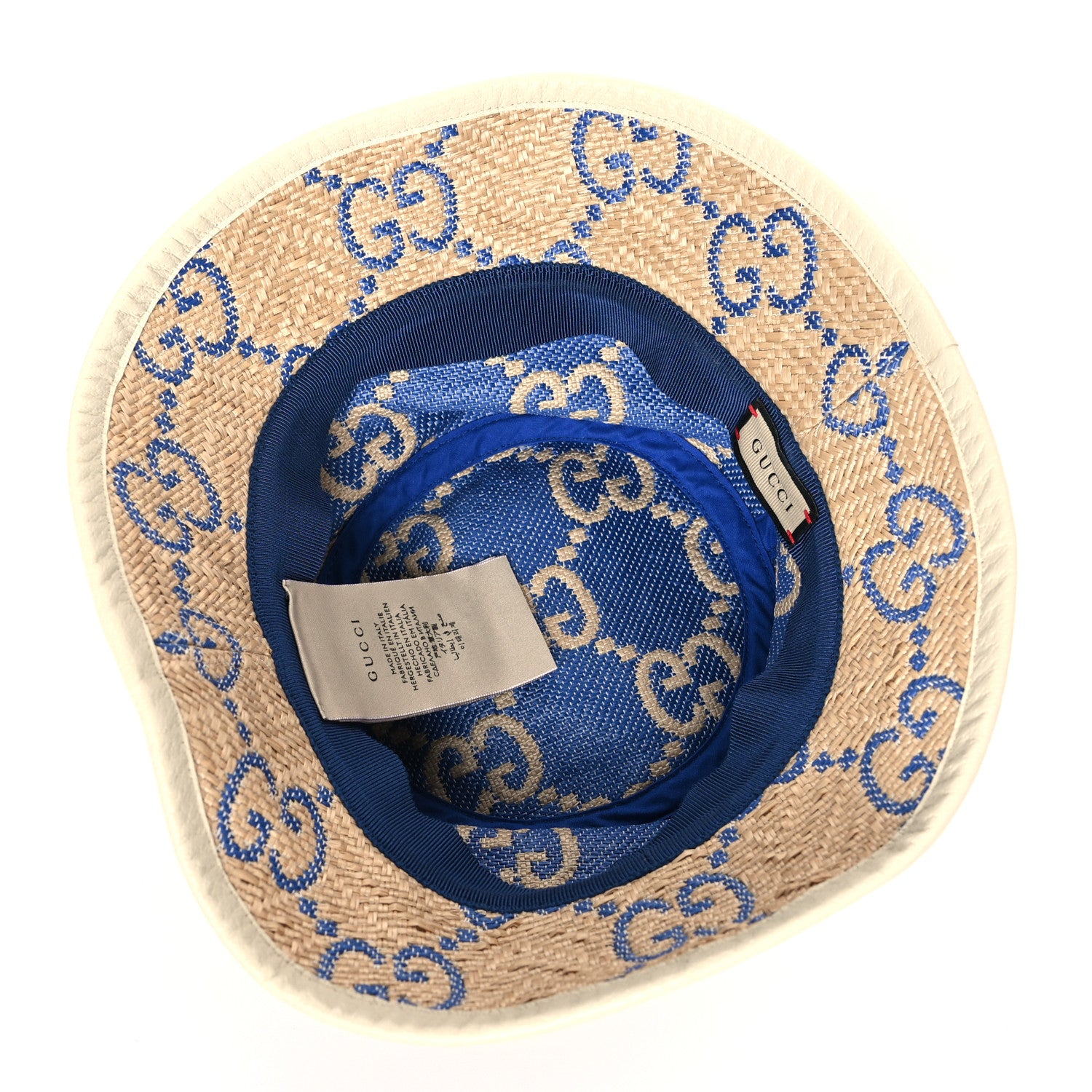 Gucci Raffia GG Monogram Embroidered Fedora Hat XS Beige Blue 5 of 9
