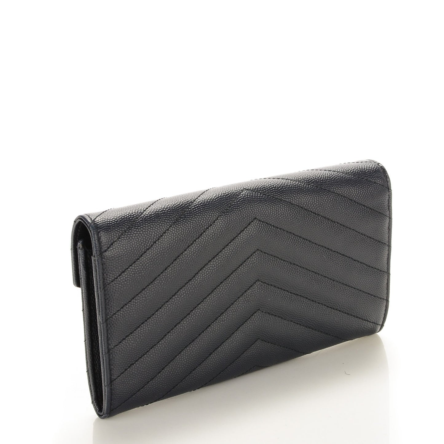 Grain De Poudre Matelasse Chevron Monogram Flap Wallet Navy