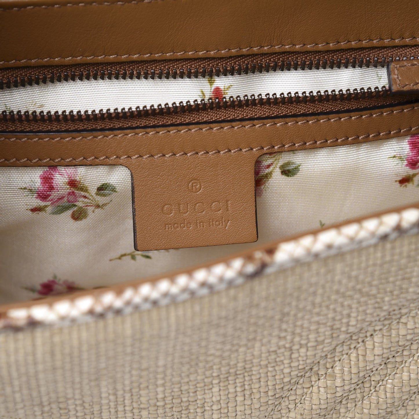 Raffia Elaphe Matelasse Small GG Marmont Shoulder Bag Natural Cream Brown