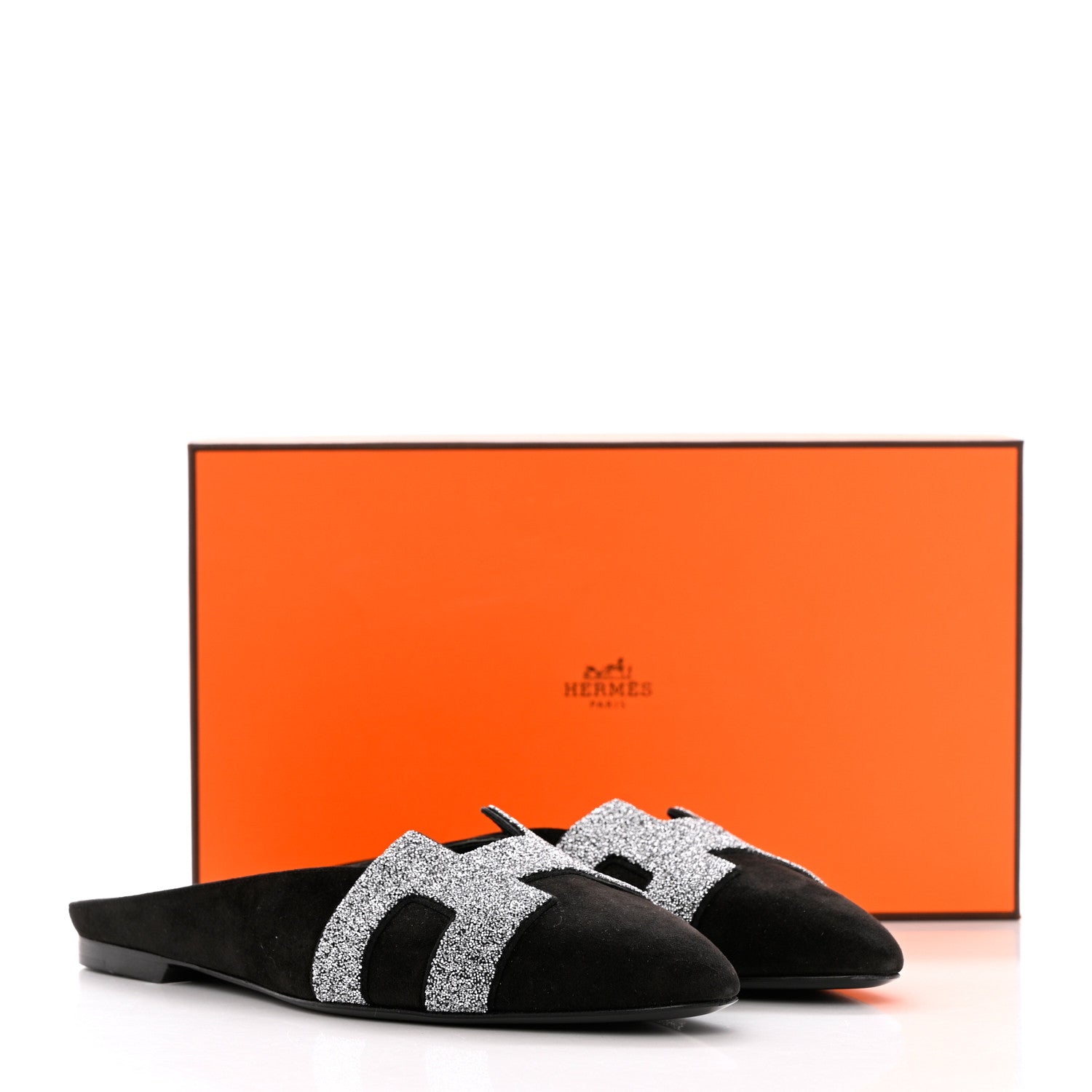 Hermes Satin Suede Goatskin Crystal Roxane Mules 37 Black 9 of 9