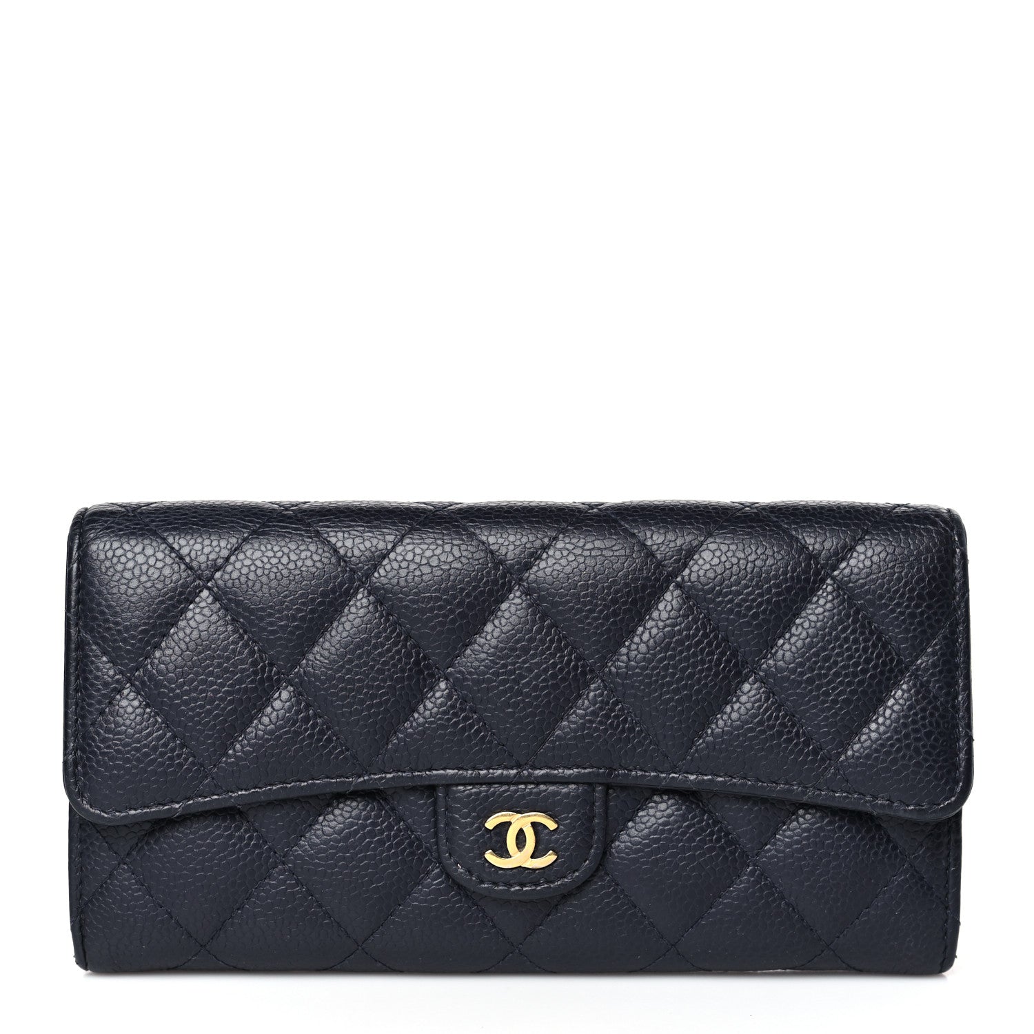 Chanel Caviar Quilted Large Gusset Flap Wallet Navy 1 of 8