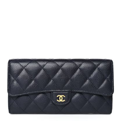 Chanel Caviar Quilted Large Gusset Flap Wallet Navy 1 of 8