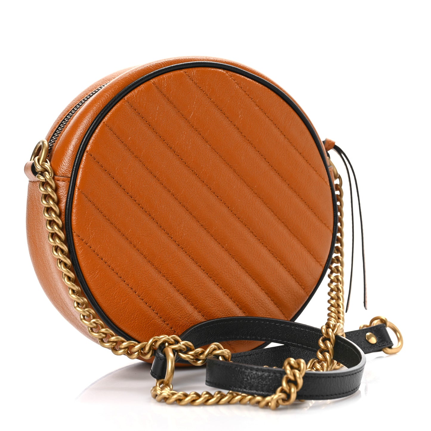 Azalea Calfskin Matelasse Diagonal Mini Torchon GG Marmont Round Shoulder Bag Cognac Black