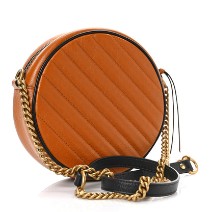 Gucci Azalea Calfskin Matelasse Diagonal Mini Torchon GG Marmont Round Shoulder Bag Cognac Black 3 of 9