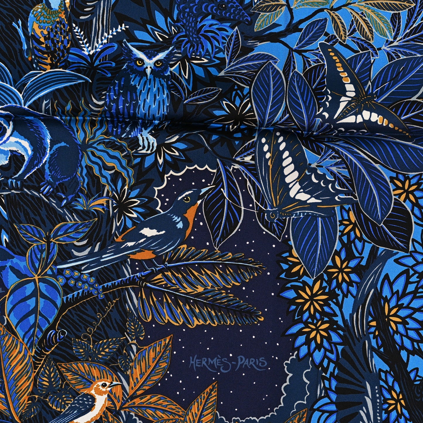 Silk Wild Singapore Scarf 90 Bleu Roy Gold Marine