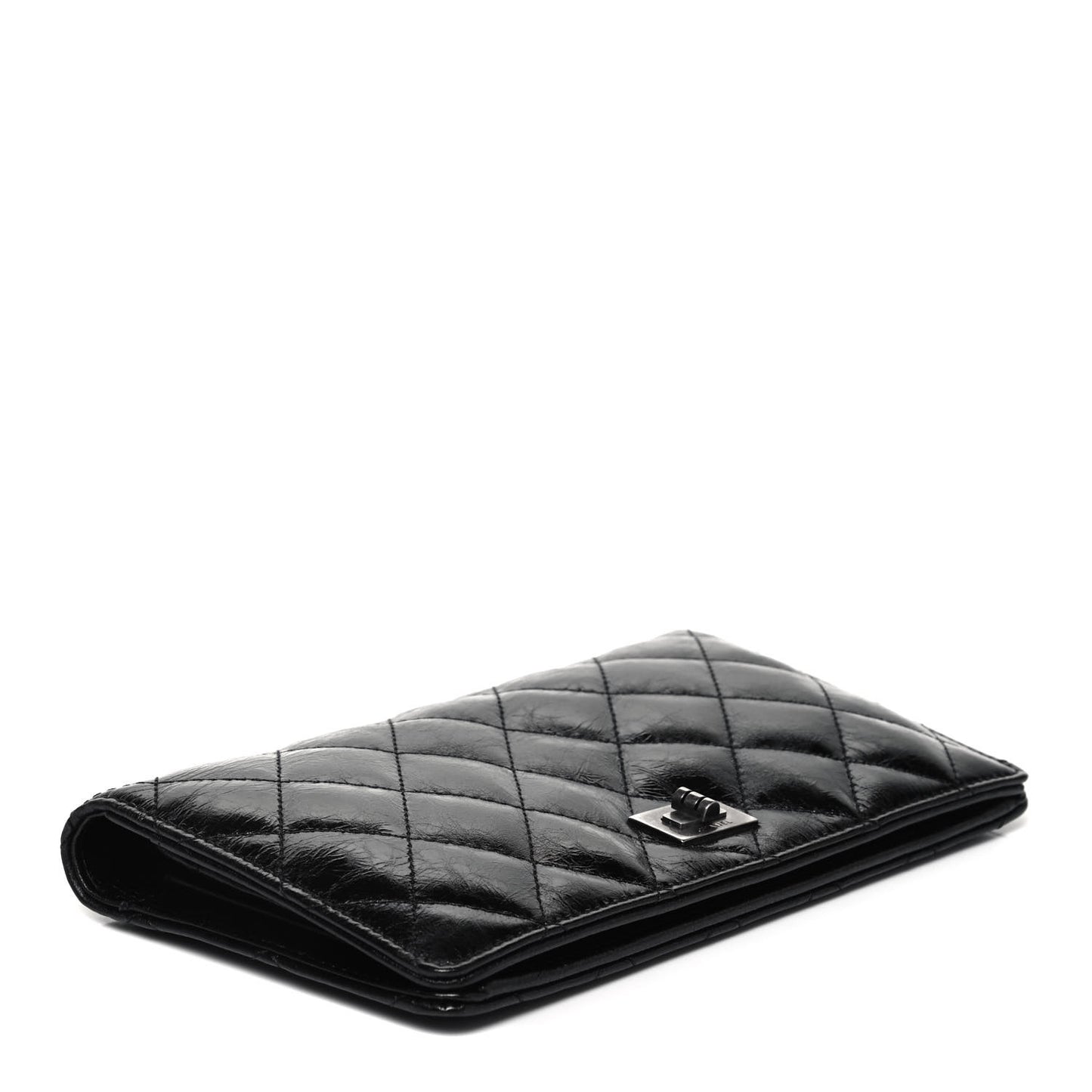 Patent Crumpled Calfskin Quilted Yen Reissue Wallet Black