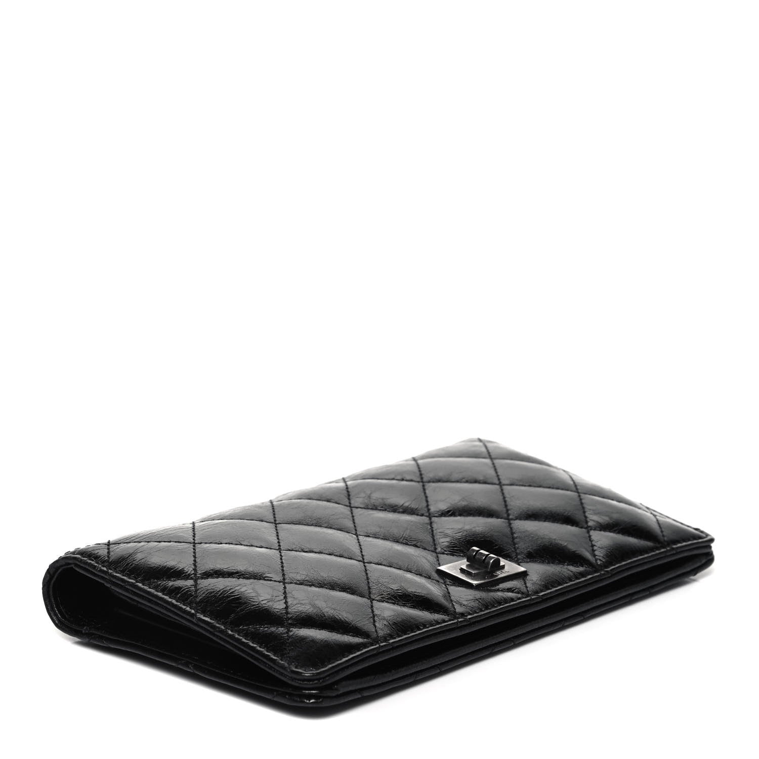 Chanel Patent Crumpled Calfskin Quilted Yen Reissue Wallet Black 4 of 6