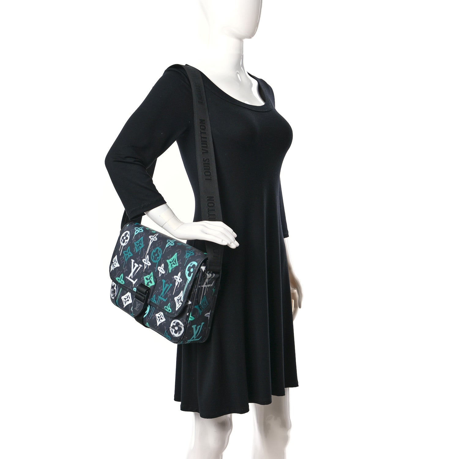 Louis Vuitton Monogram Eclipse LV Graffiti Archy Messenger MM Green Lights 2 of 9