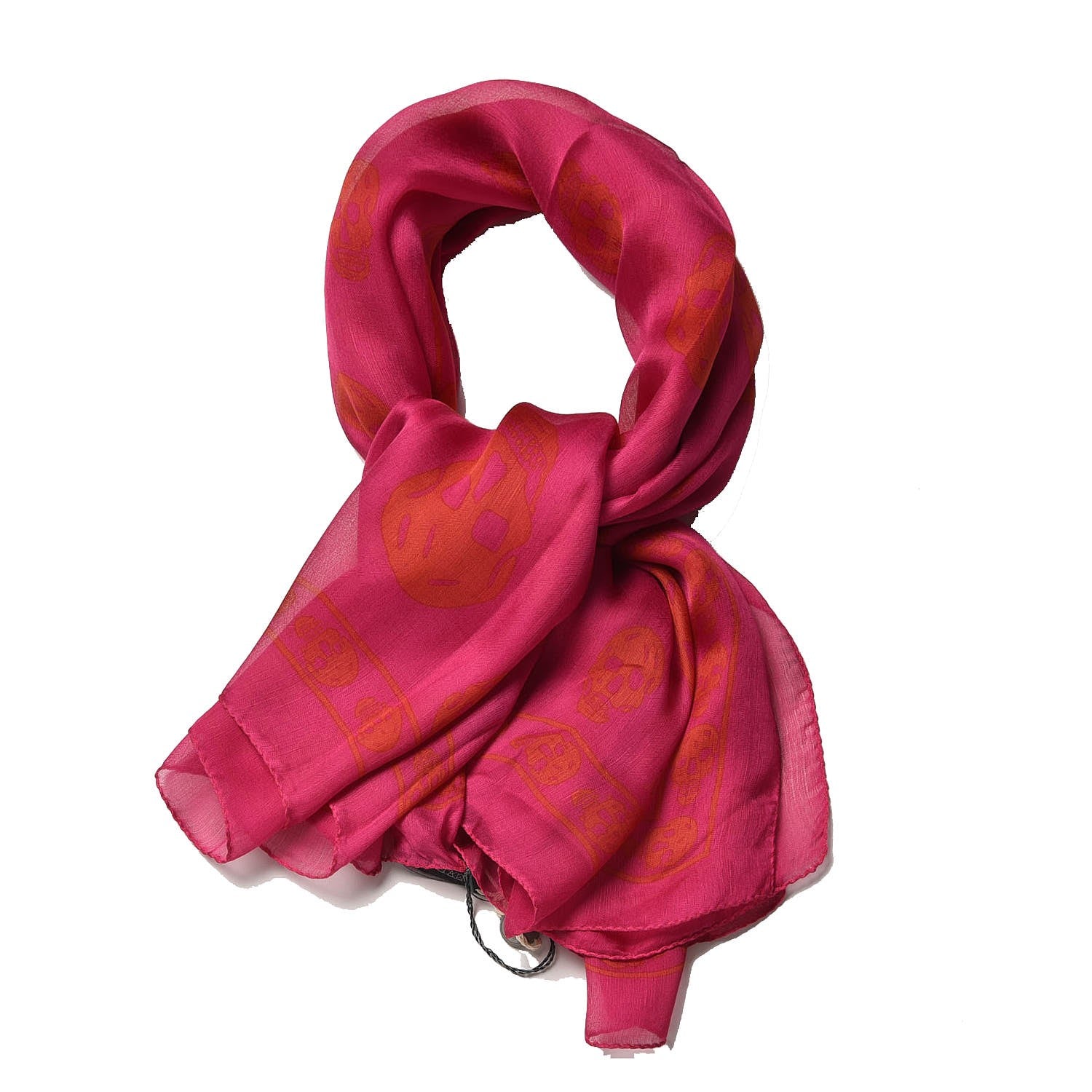 Alexander McQueen Silk Chiffon Skull Scarf Fuxia Red 1 of 7
