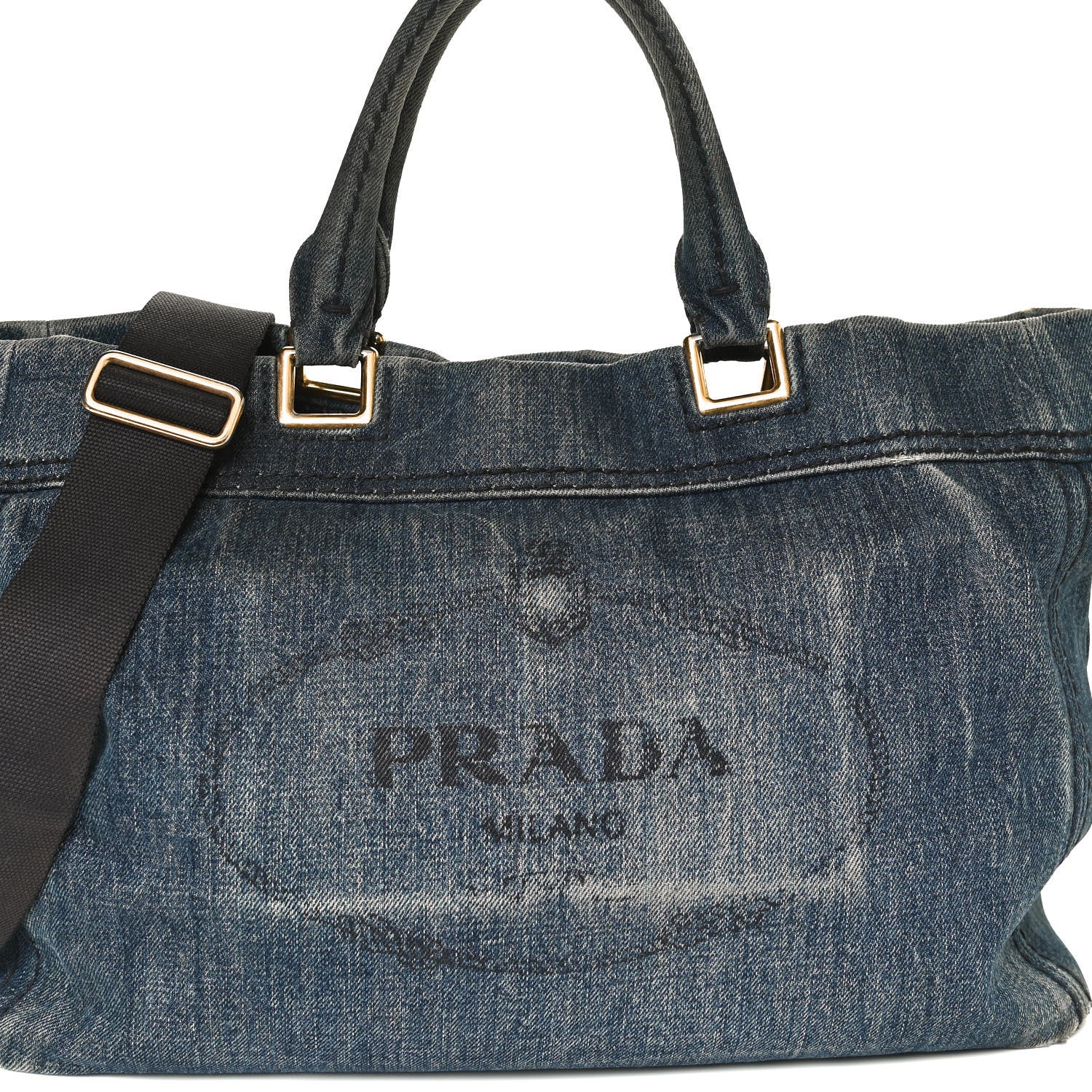 Prada Denim Large Logo Shopping Tote 8 of 10