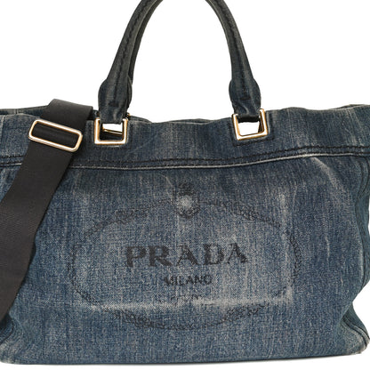Prada Denim Large Logo Shopping Tote 8 of 10