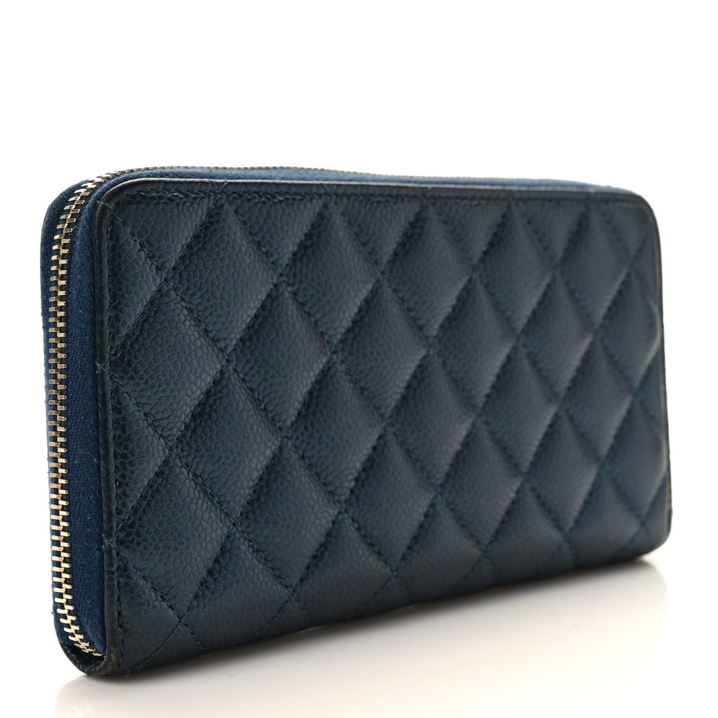 Metallic Caviar Quilted Large Gusset Zip Around Wallet Dark Blue
