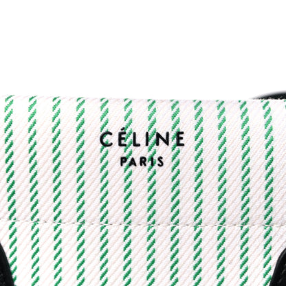 Celine Cotton Canvas Striped Medium Phantom Luggage White Green 5 of 9