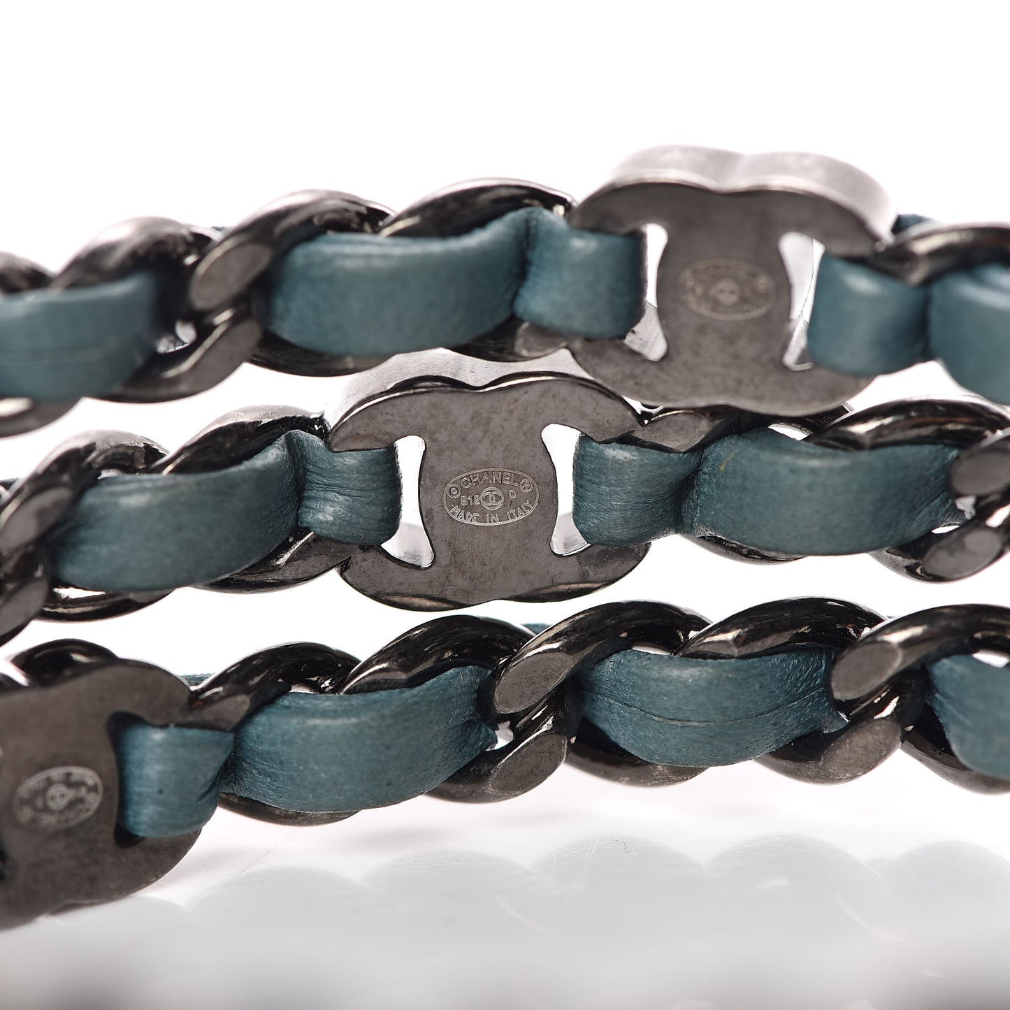 Lambskin Ruthenium Chain CC Bangle Bracelets Set of 3 Turquoise