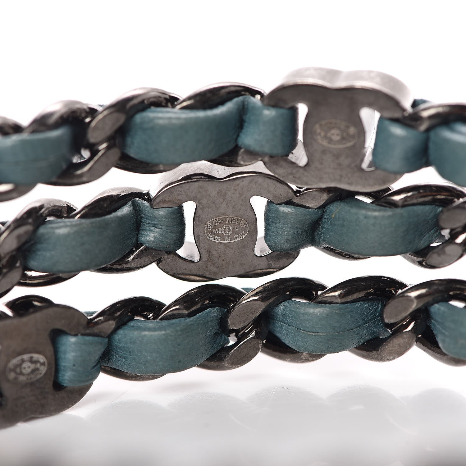 Chanel Lambskin Ruthenium Chain CC Bangle Bracelets Set of 3 Turquoise 5 of 5
