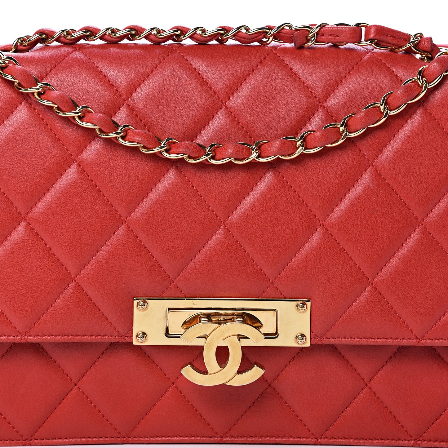 Lambskin Quilted Large Golden Class Flap Red
