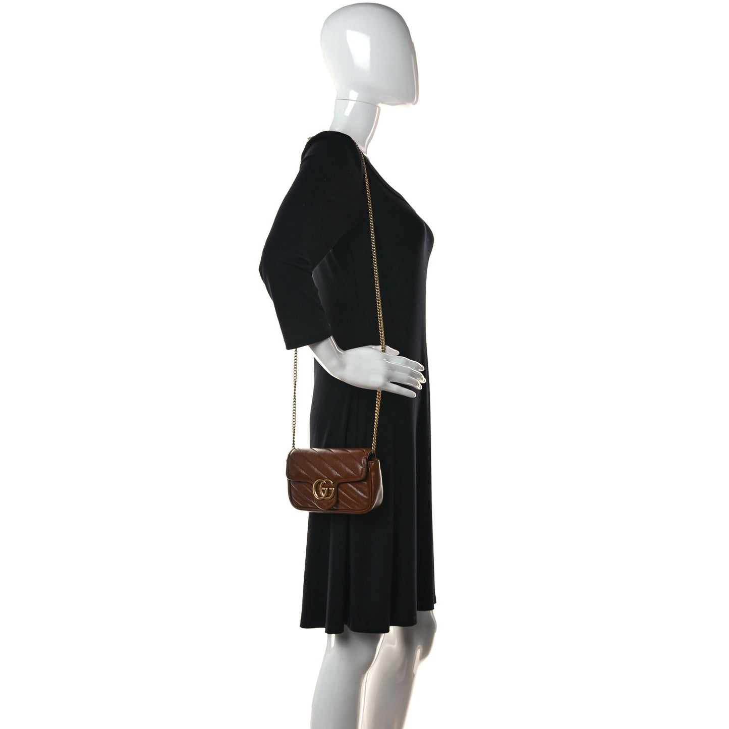Azalea Calfskin Matelasse Diagonal Super Mini GG Marmont Shoulder Bag Cuir