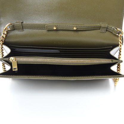Saint Laurent Grain De Poudre Matelasse Chevron Monogram Chain Wallet Vert Kaki 5 of 10