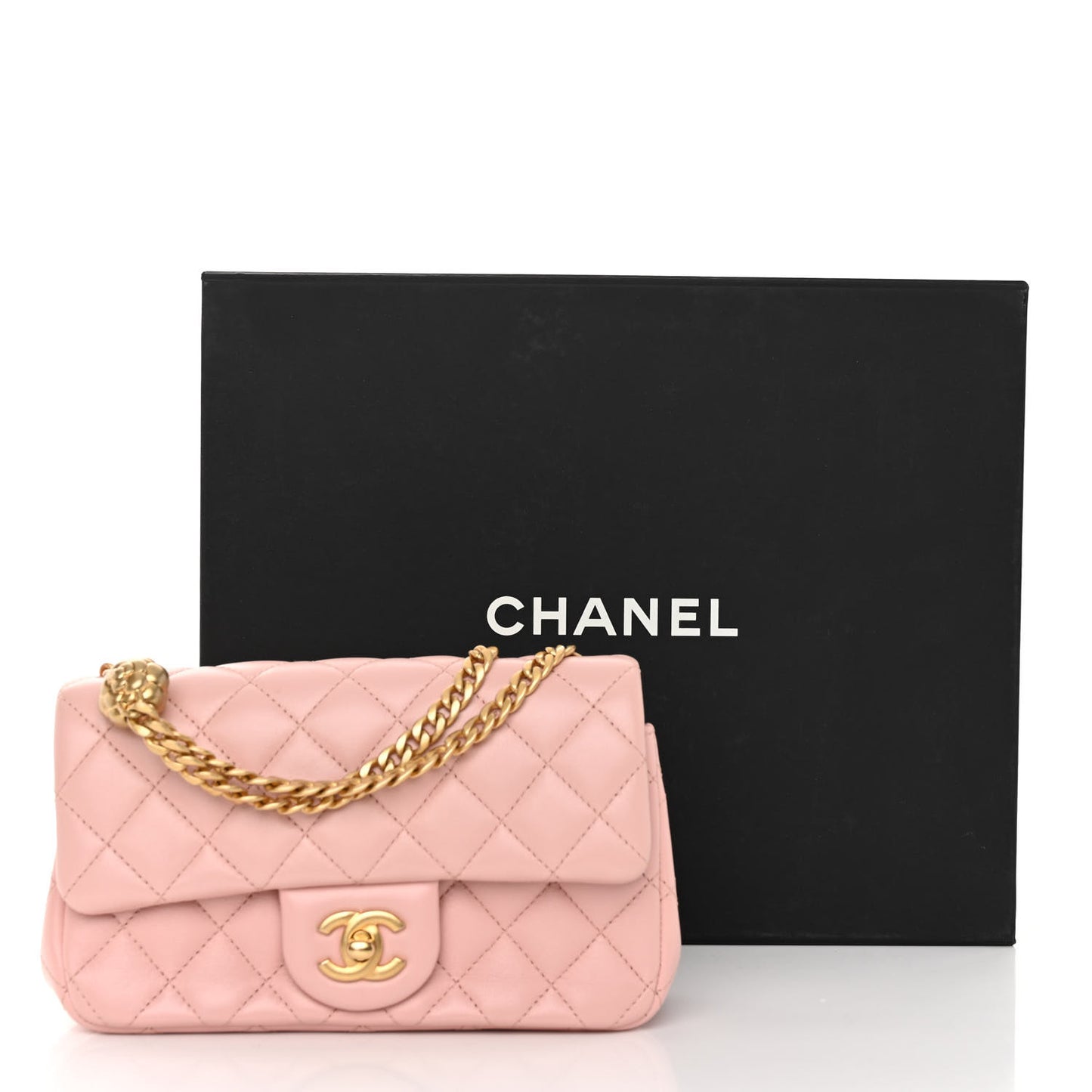 Lambskin Quilted Mini Rectangular Sweet Camellia Flap Light Pink