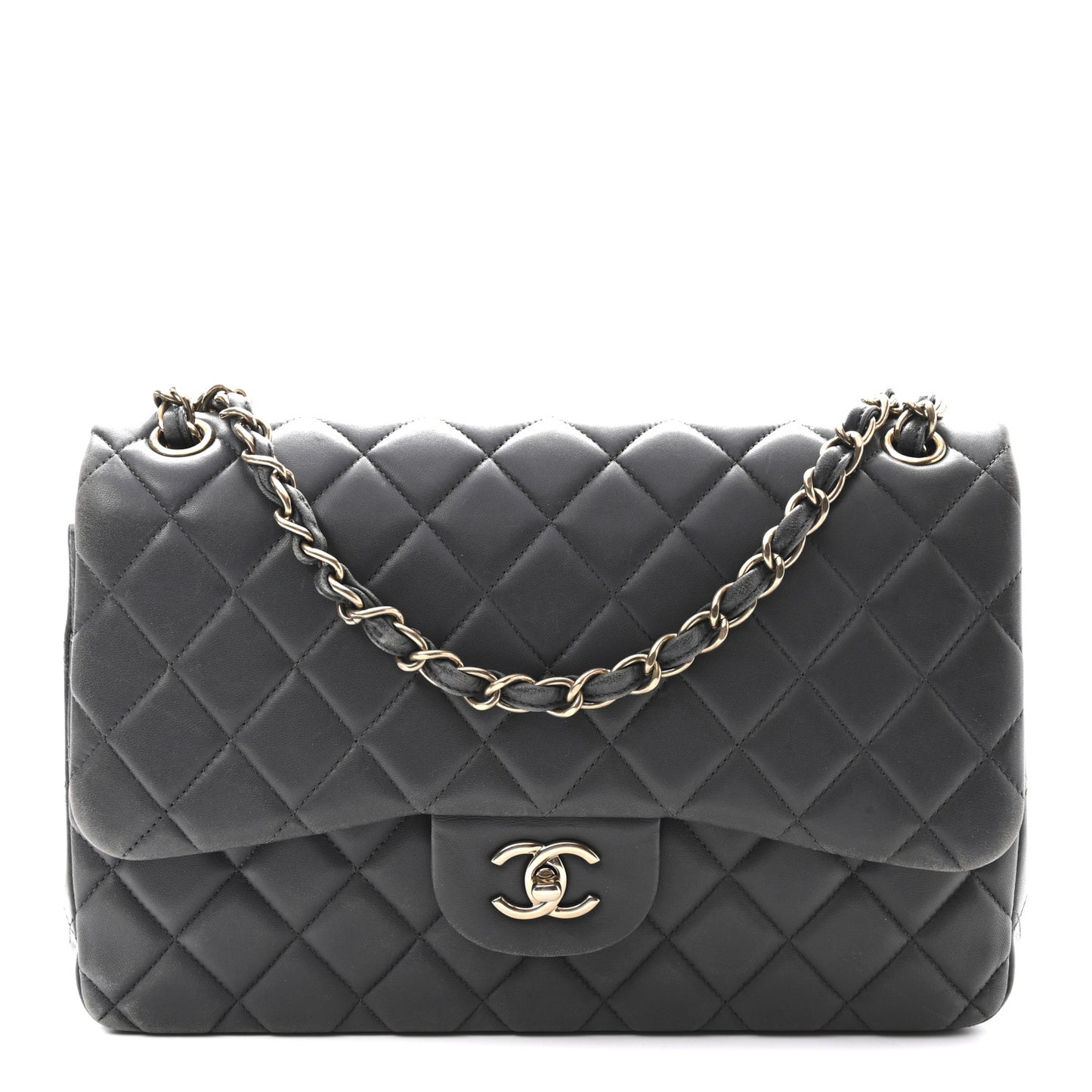 Lambskin Quilted Jumbo Double Flap Dark Grey