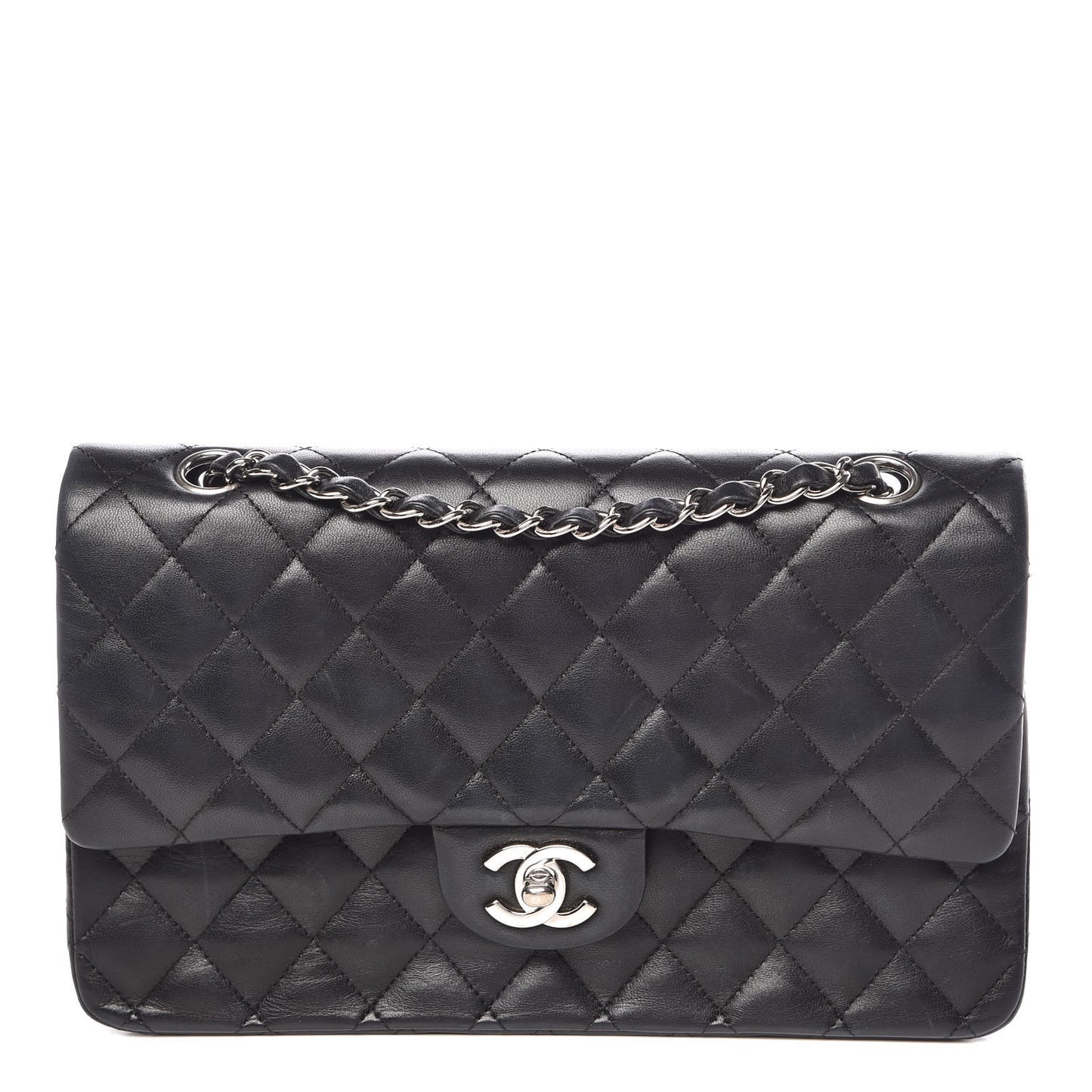 Lambskin Quilted Medium Double Flap Black