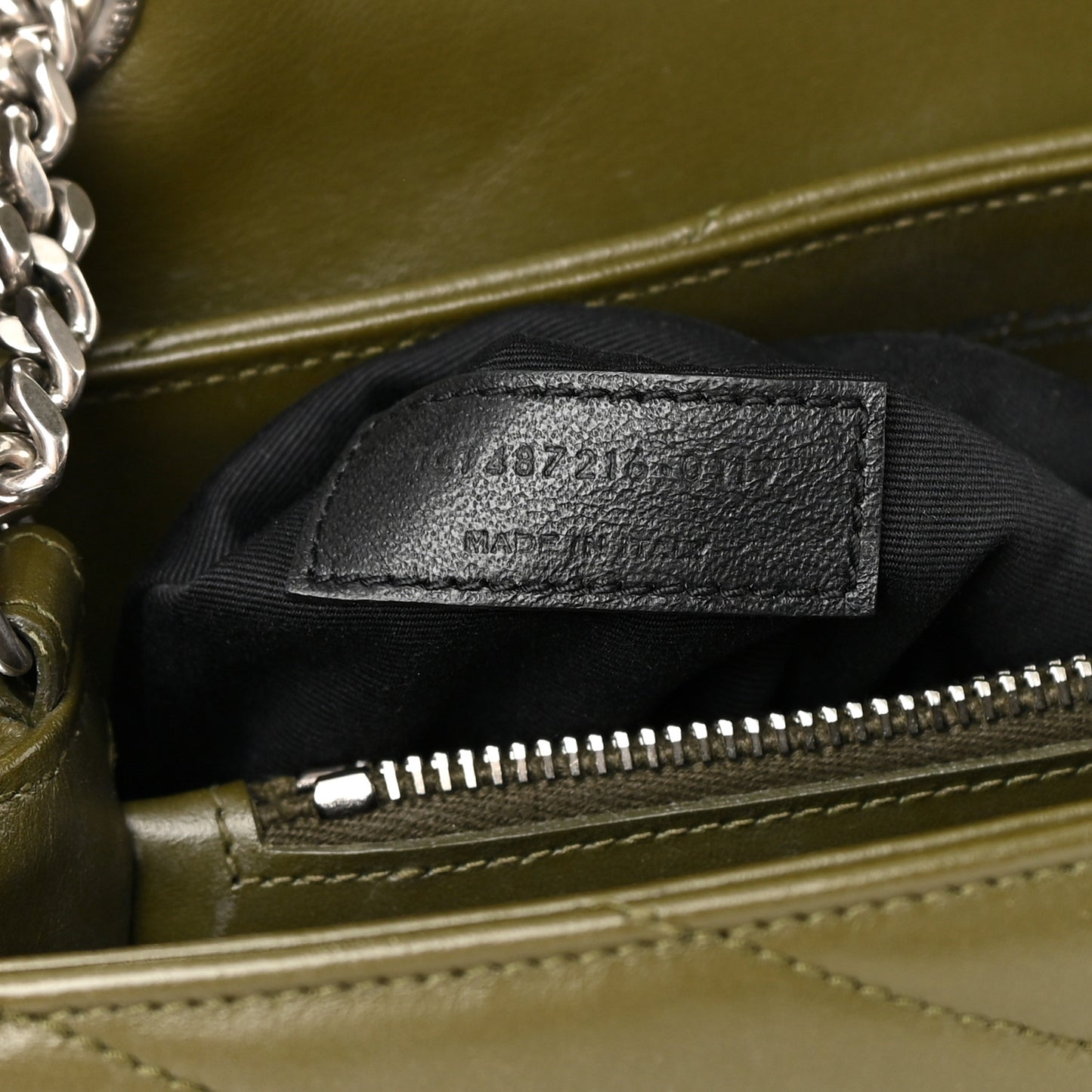 Calfskin Y Quilted Monogram Medium Loulou Chain Satchel Military Olive