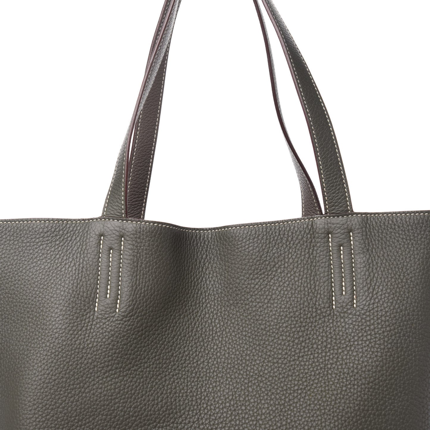 Taurillon Clemence Double Sens 36 Reversible Tote Etoupe Etain
