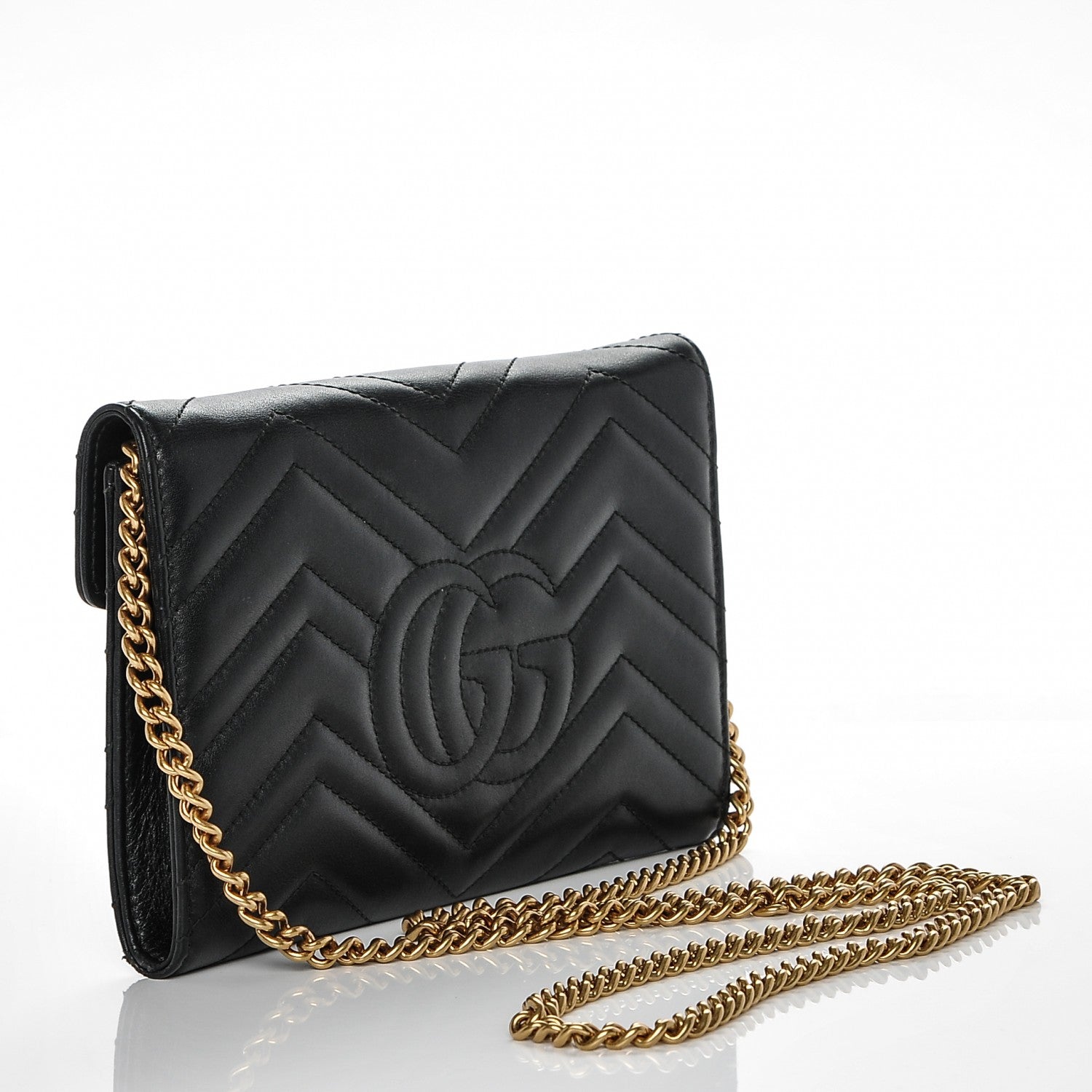 Gucci Calfskin Matelasse Mini GG Marmont Chain Wallet Black 3 of 6