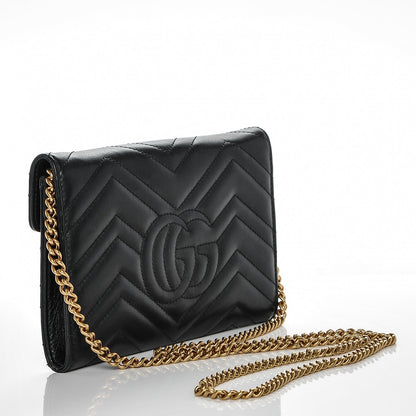 Gucci Calfskin Matelasse Mini GG Marmont Chain Wallet Black 3 of 6