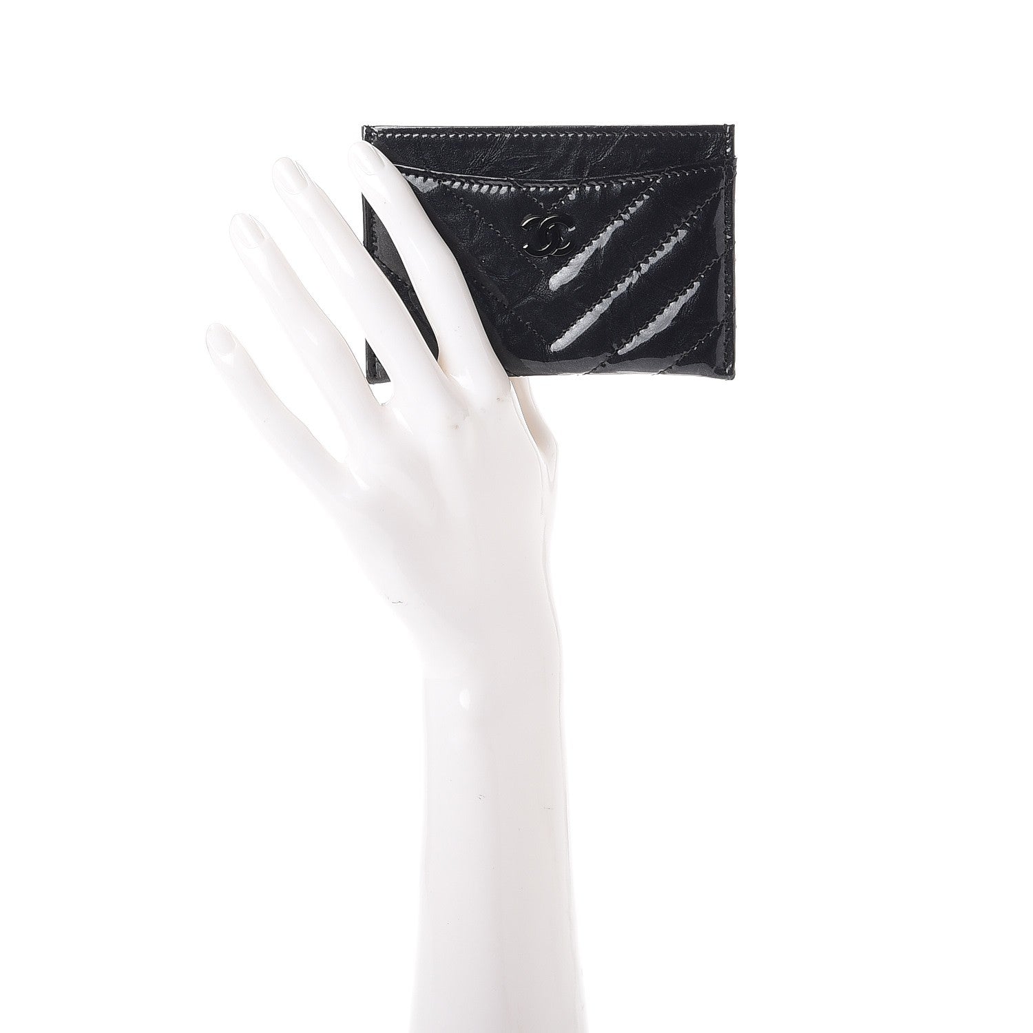 Chanel Patent Chevron Quilted Card Holder Black 2 of 9