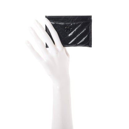 Chanel Patent Chevron Quilted Card Holder Black 2 of 9