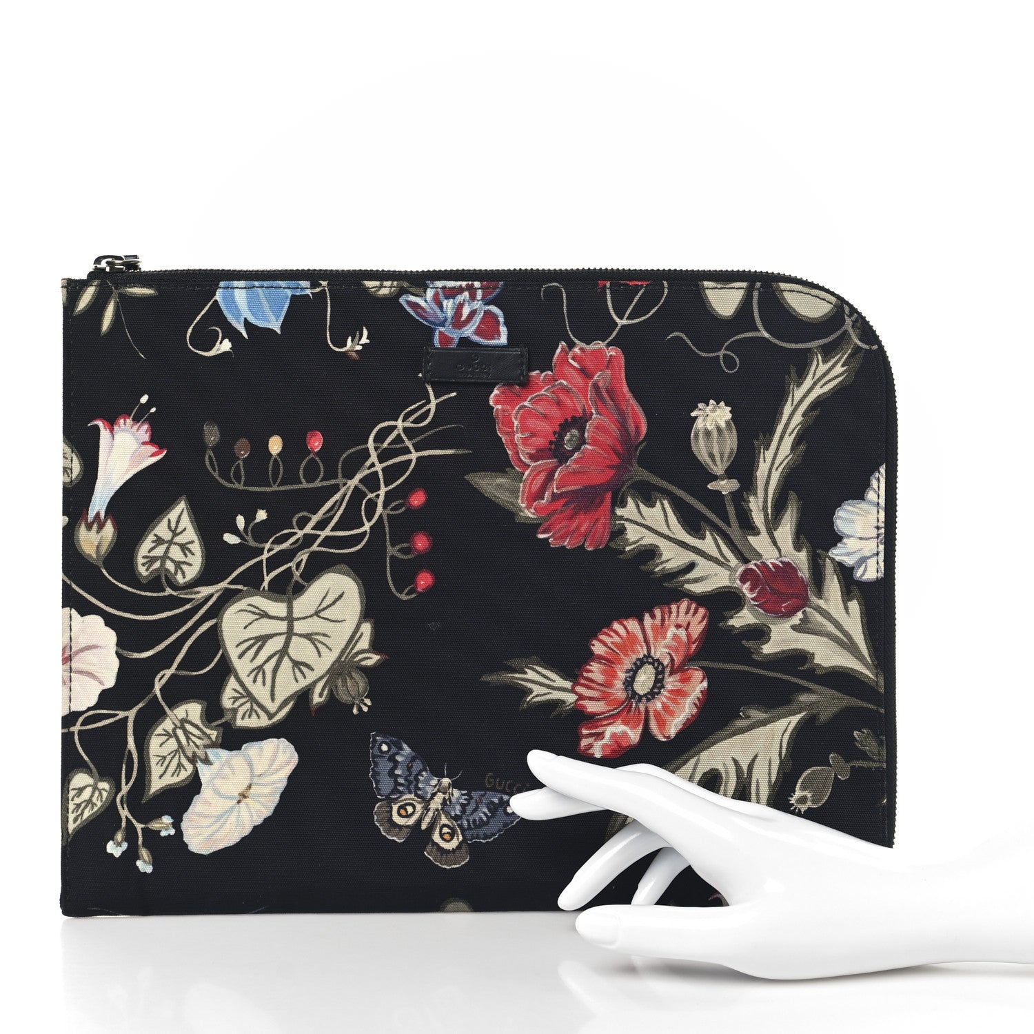 Gucci Canvas Flora Knight Travel Laptop Document Case Black 2 of 8