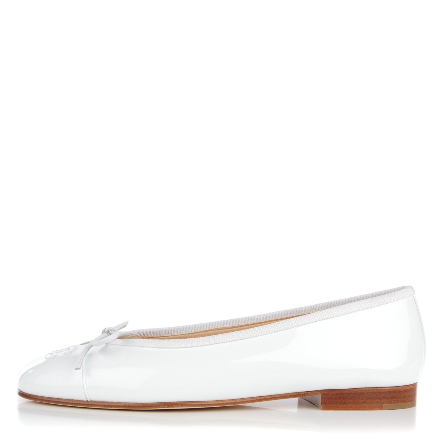 Chanel Patent CC Cap Toe Ballerina Flats 37.5 White 1 of 10