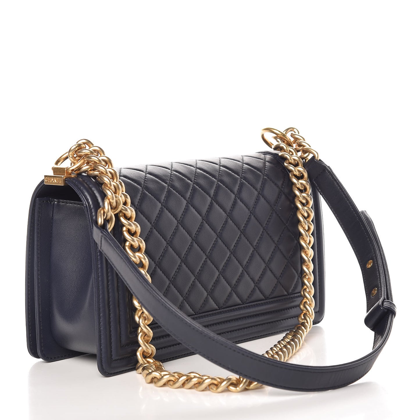Lambskin Quilted Medium Boy Flap Navy