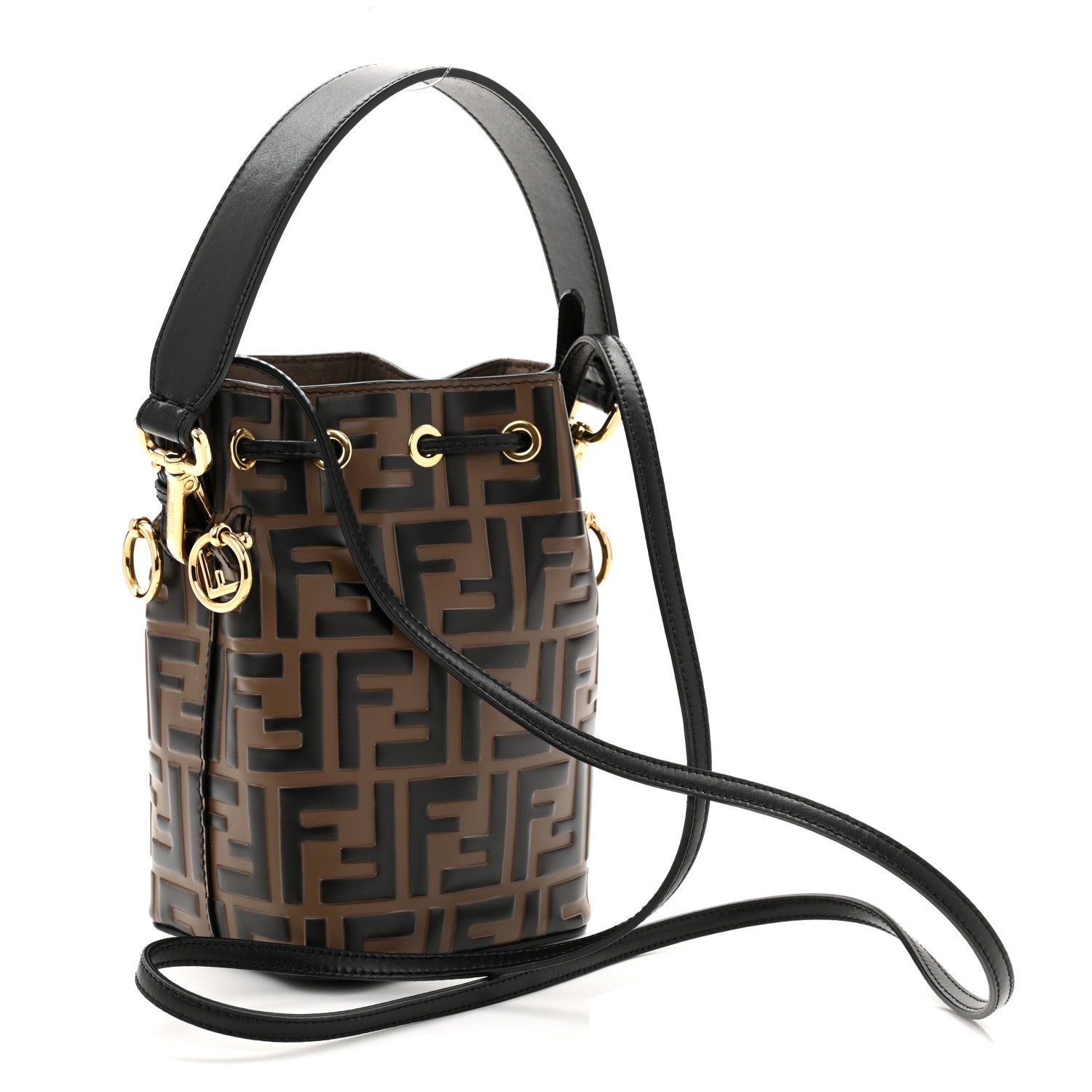 Fendi Vitello Liberty F is Fendi Bi-Color FF 1974 Embossed Mini Mon Tresor Bucket Bag Maya Black 3 of 10
