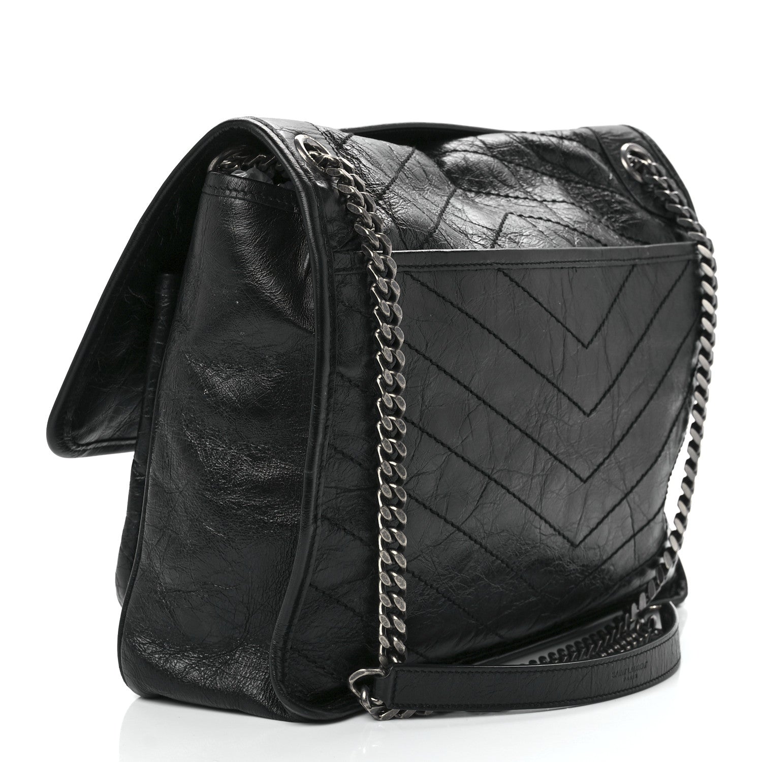 Saint Laurent Crinkled Calfskin Matelasse Monogram Large Niki Chain Satchel Black 3 of 12