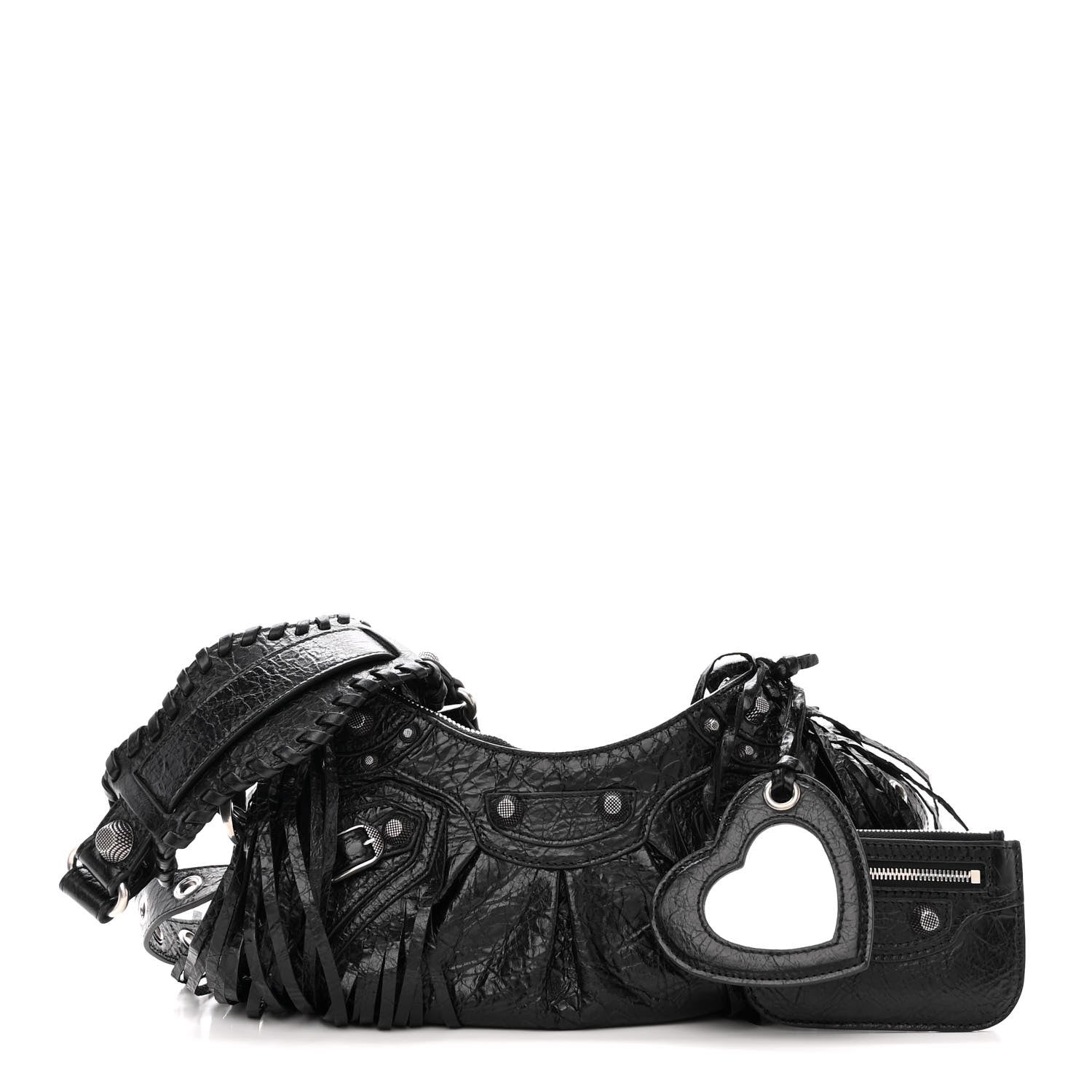 Balenciaga Agneau Arena Le Cagole Fringe Shoulder Bag XS Black 1 of 13