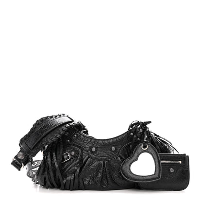 Balenciaga Agneau Arena Le Cagole Fringe Shoulder Bag XS Black 1 of 13