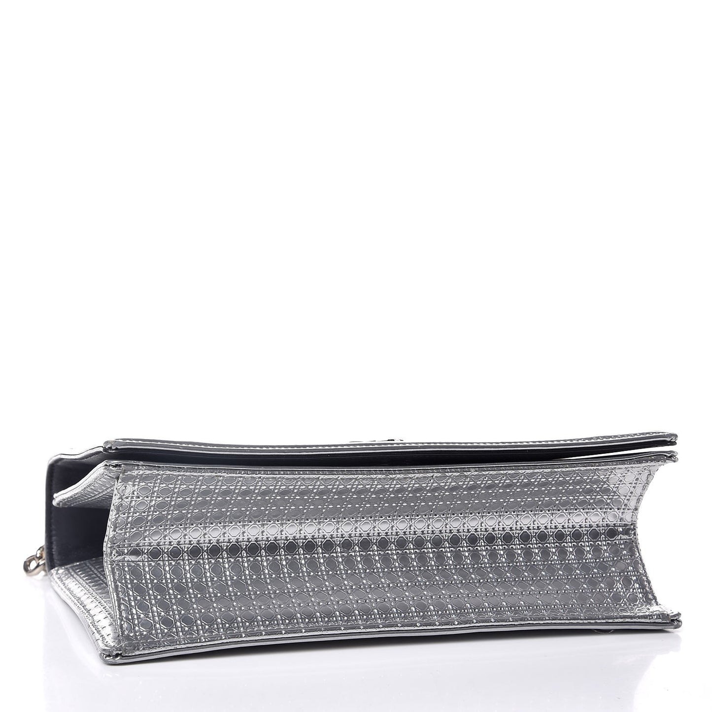 Metallic Patent Micro-Cannage Medium Diorama Flap Bag Silver