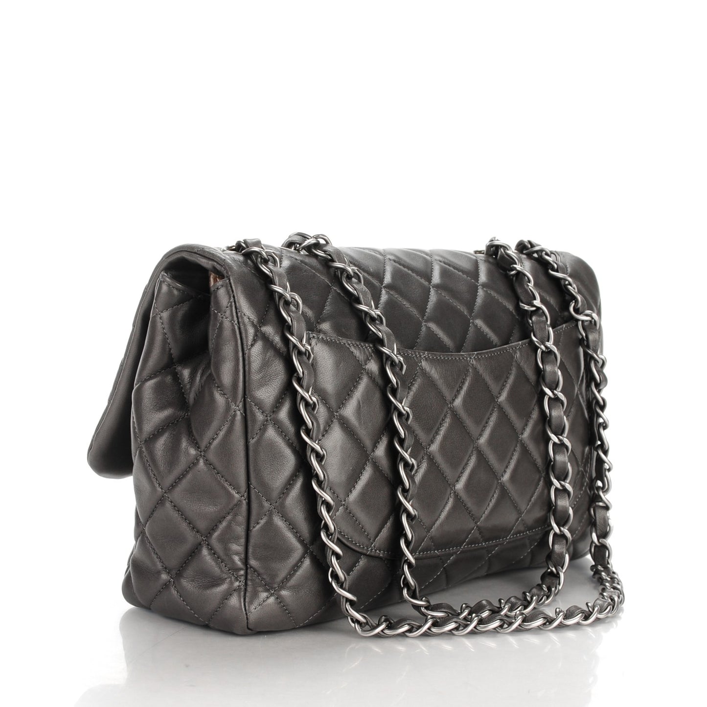 Lambskin Quilted Jumbo Single Flap Grey