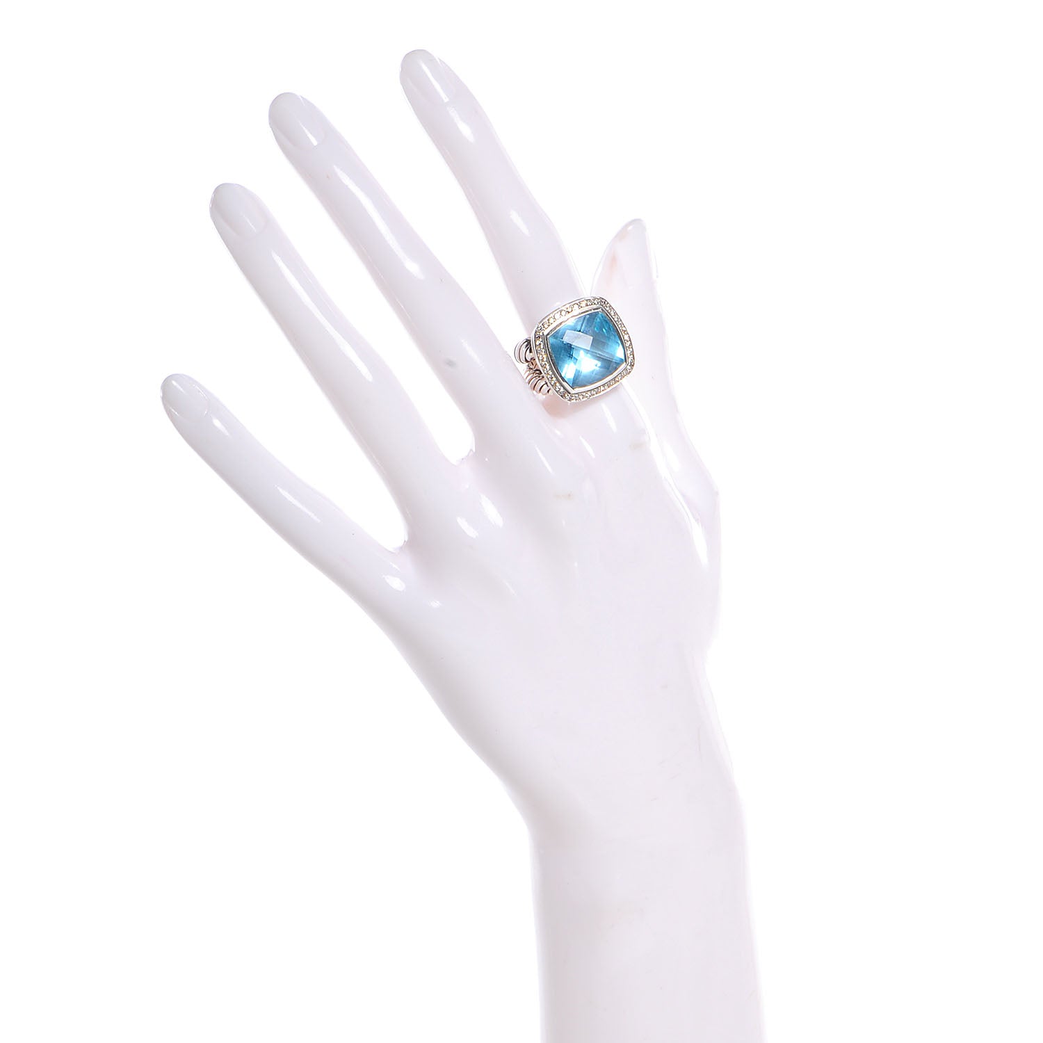 David Yurman Sterling Silver Diamond Blue Topaz 14mm Albion Ring 52 6 2 of 6