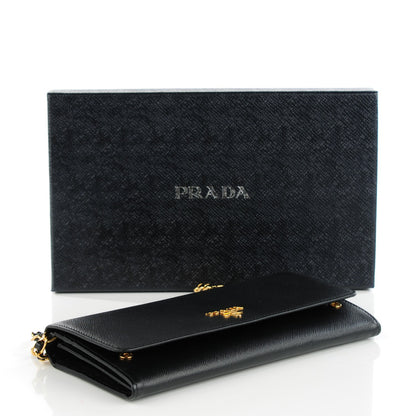 Prada Saffiano Metal Oro Chain Wallet Nero Black 4 of 8