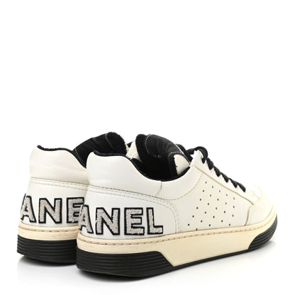 Chanel Calfskin Womens Logo Sneakers 39.5 White Black 4 of 8