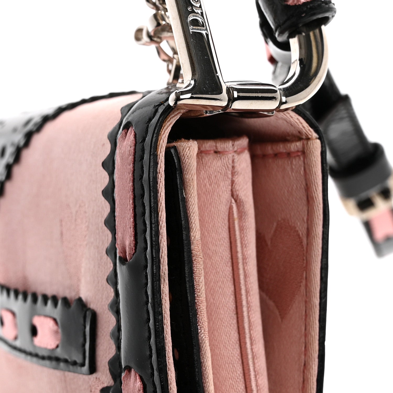 Christian Dior Satin Patent Heart D Trick Clutch Pink Black 11 of 14