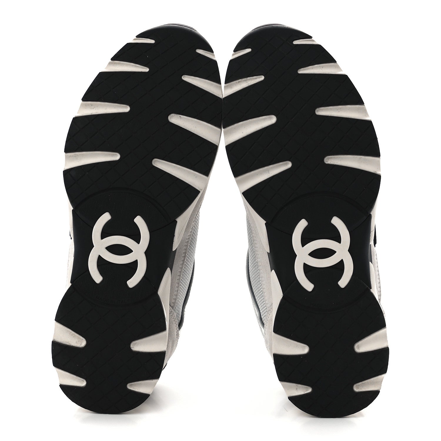 Chanel Mesh Suede Calfskin Womens CC Sneakers 40 White Silver Light Grey 4 of 8