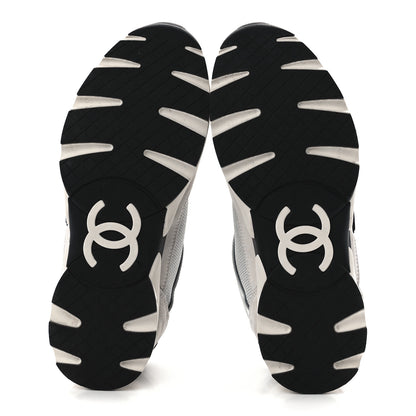 Chanel Mesh Suede Calfskin Womens CC Sneakers 40 White Silver Light Grey 4 of 8